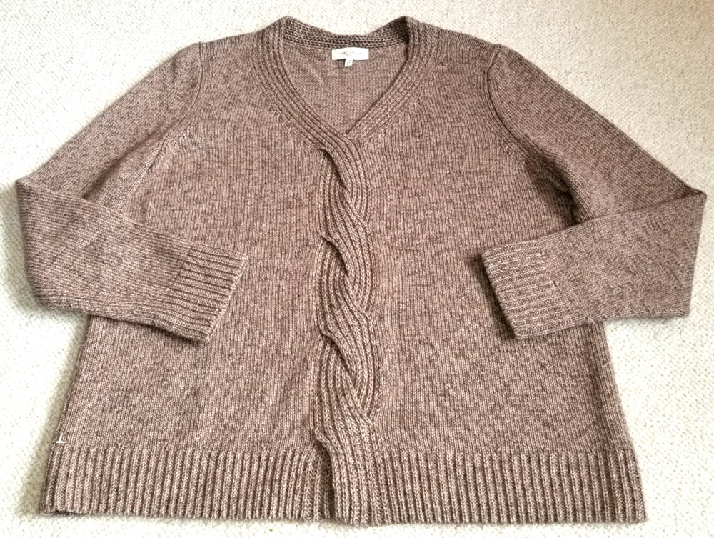 Womens Sweater-LAFYETTE 148 NEW YORK-brown 'Braided Cable Cashmere & Silk' po-L